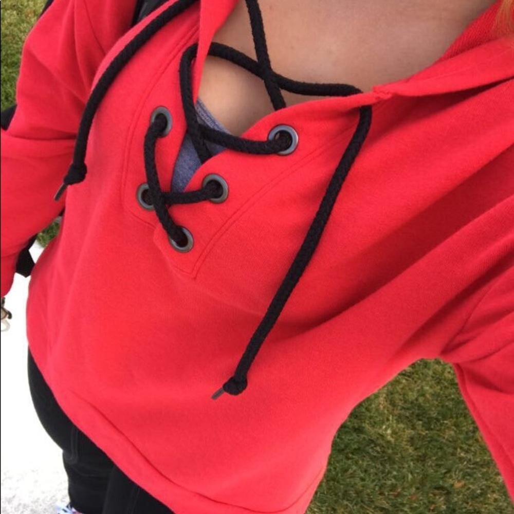 PINK lace up sweatshirt